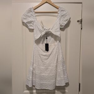 NWT Giani Bini White Eyelet Tie-Front Mini Dress
